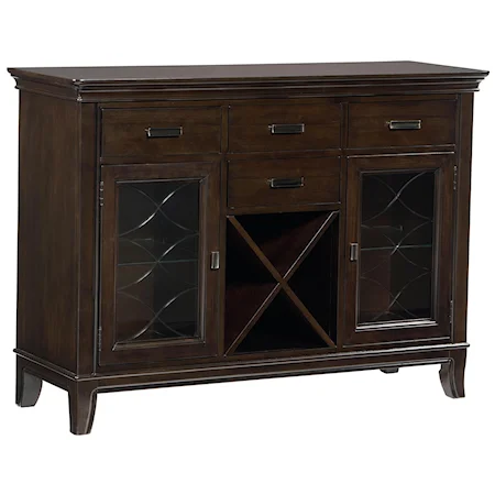 4 Drawer Dining Server with Wine Rack and Etched Glass Doors